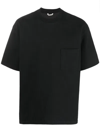 Auralee Stand-up Cotton T-shirt In Black