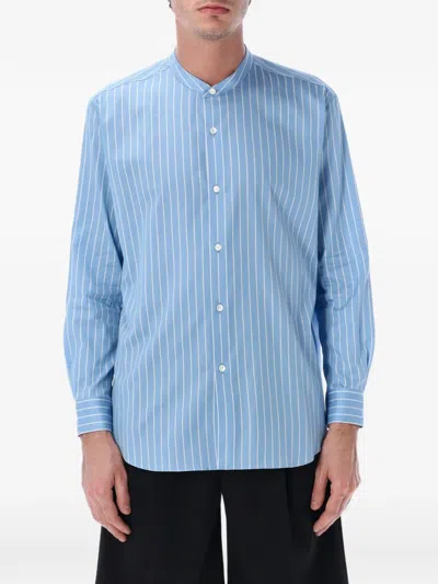 Auralee Stand-collar Striped Shirt In Blue