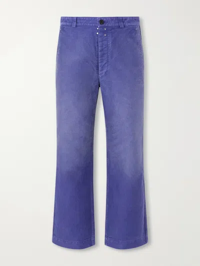 Auralee Straight-leg Garment-dyed Cotton-moleskin Trousers In Blue