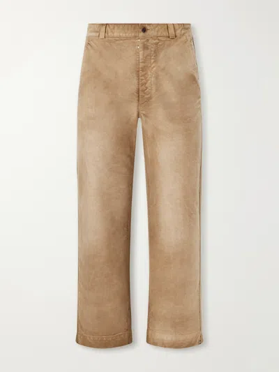 Auralee Straight-leg Garment-dyed Cotton-moleskin Trousers In Brown