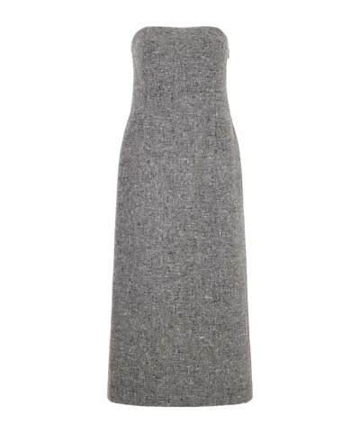 Auralee Strapless Wool-tweed Midi Dress In Gray