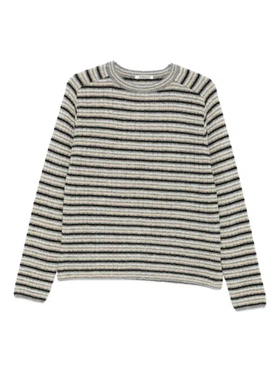 Auralee Stripe-pattern Sweater In Black