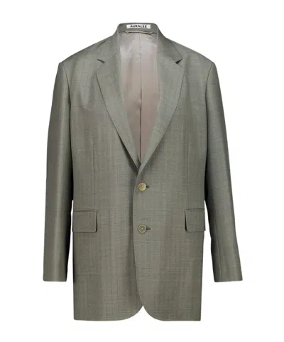 Auralee Striped Blue Suit Jacket In Green