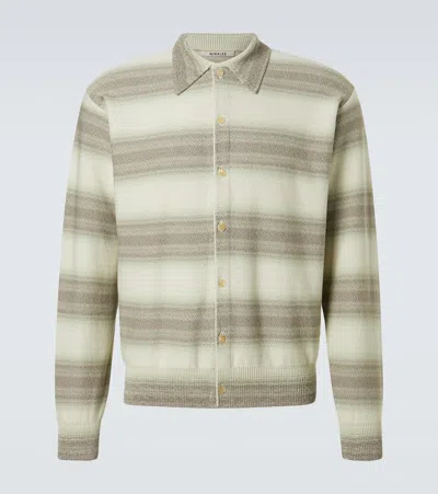 Auralee Striped Cotton And Silk Cardigan In Neutral