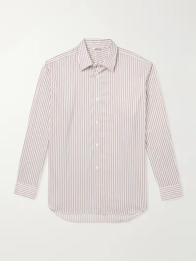 Auralee Striped Cotton And Silk-blend Shirt In Brown
