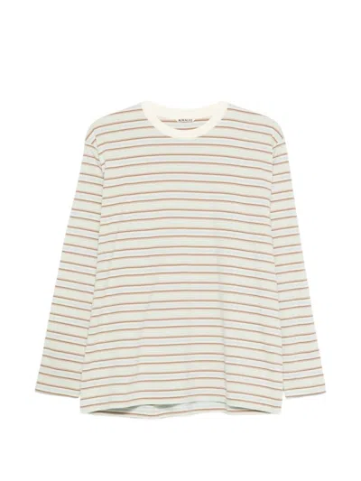 Auralee Striped Cotton T Shirt In Neutral