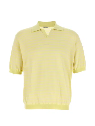 Auralee Striped Cotton T-shirt In Yellow