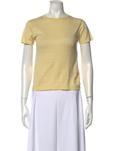 Pre-owned Auralee Striped Crew Neck T-shirt In Yellow