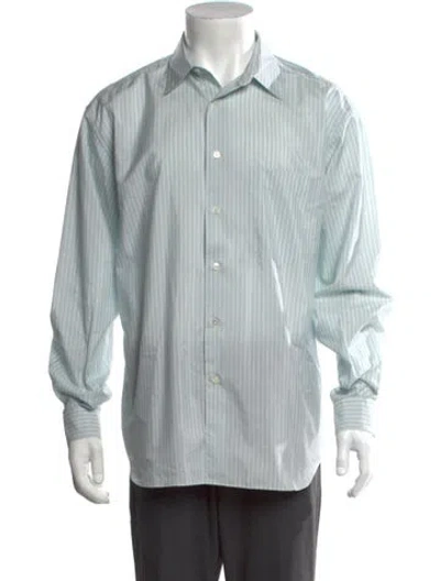 Pre-owned Auralee Striped Long Sleeve Dress Shirt In Blue