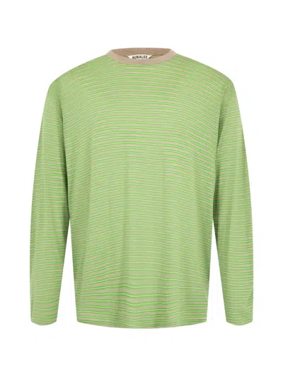 Auralee Striped Long-sleeved T-shirt In Green