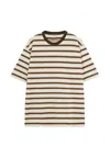 Auralee Embroidered Cotton Crew Neck Striped T Shirt In Brown