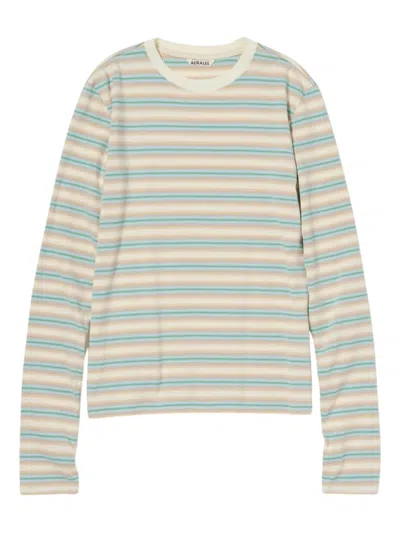 Auralee Striped T-shirt In Neutral