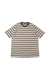 Auralee Embroidered Cotton Crew Neck Striped T Shirt In Brown