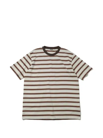 Auralee Striped Cotton T-shirt In Brown