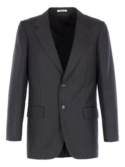 AURALEE STRIPED TWO-BUTTON JACKET