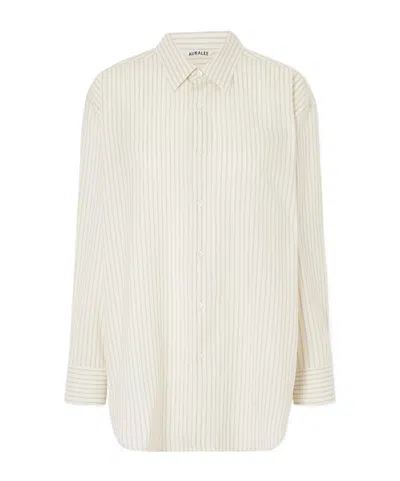 Auralee Striped Wool Shirt In White