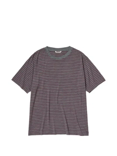 Auralee Striped Wool T-shirt In Gray
