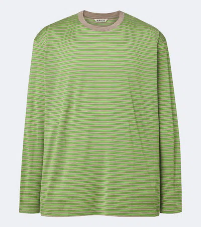 Auralee Striped Wool T-shirt In Green