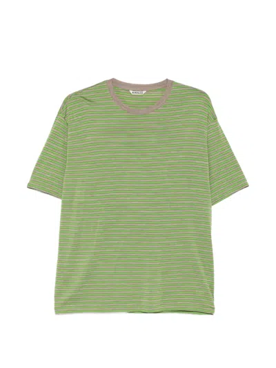 Auralee Striped Wool T-shirt In Green