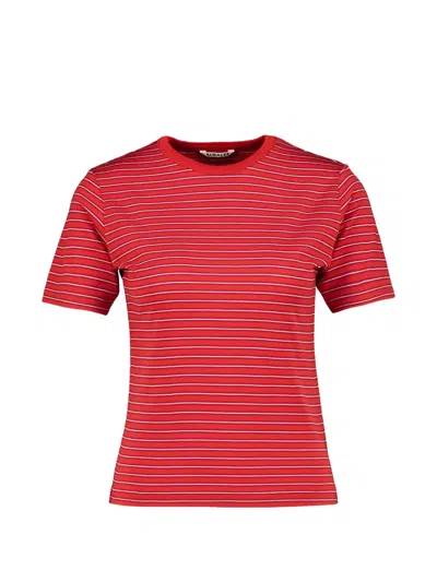 Auralee Striped Wool T-shirt In Red