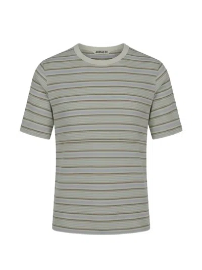 Auralee Stripe-pattern T-shirt In Gray