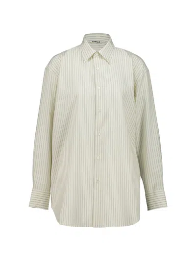 Auralee Stripe-pattern Wool Shirt In Green