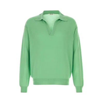 Pre-owned Auralee Super Fine Cashmere Silk Knit Skipper Polo 'mint Green' | Men's Size 3
