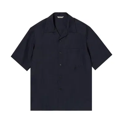 Pre-owned Auralee Super Fine Tropical Wool Open Collar Half Sleeved Shirt 'dark Navy' | Blue | Men's Size 4