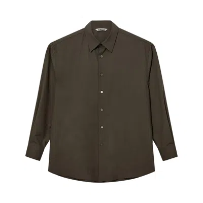 Pre-owned Auralee Super Fine Tropical Wool Open Collar Half Sleeved Shirt 'light Brown' | Blue | Men's Size 3