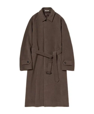 Auralee Super Fine Wool Mosser Soutien Collar Coat In Brown