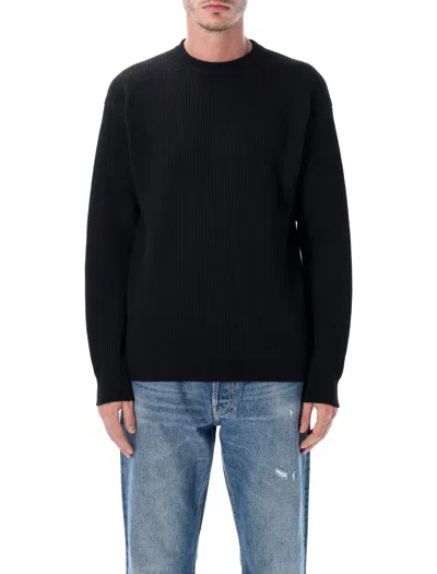 Auralee Super Fine Wool Rib Knit Crewneck Sweater In Black