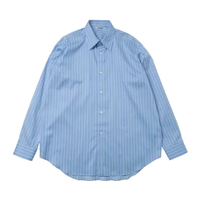 Pre-owned Auralee Super Fine Wool Stripe Shirt 'sax Blue Lime Stripe' | Men's Size 3