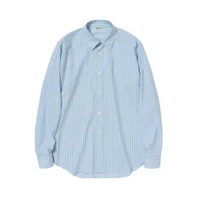 Pre-owned Auralee Super Fine Wool Stripe Shirt 'sax Blue Lime Stripe' | Women's Size 0