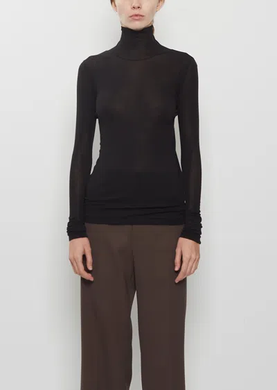 Auralee Super High Gauge Sheer Turtle Neck Tee In Black