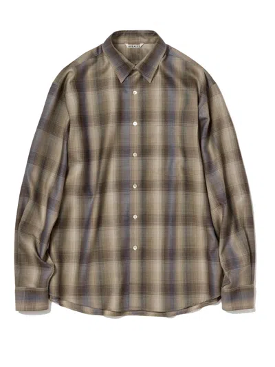 Auralee Super Light Wool Checkman Brown And Green