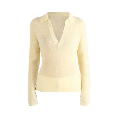 Pre-owned Auralee Suri Alpaca Sheer Knit Skipper Polo 'ecru' | Tan | Women's Size 0