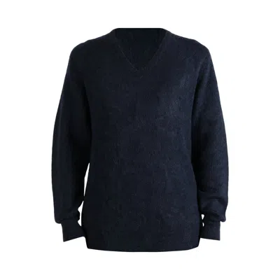 Pre-owned Auralee Suri Alpaca Sheer Knit V-neck Pullover 'navy' | Tan | Men's Size 4