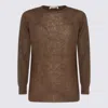 Auralee Long Sleeve Sheer Crewneck Knitwear In Brown