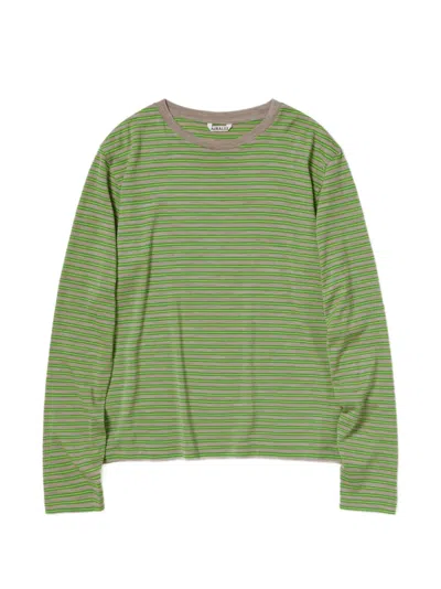 Auralee Striped Wool T-shirt In 绿色