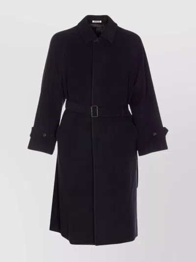AURALEE TAILORED WOOL COAT WITH BELT AND SPLIT