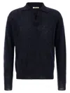 Auralee Long Sleeve Polo Sweater With Ribbed Cuffs And Hem In Blue