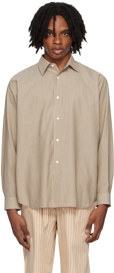 Auralee Tan Stripe Shirt In Light Brown Stripe