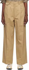 Auralee Tan Washed Finx Chino One-tuck Trousers In Camel Brown