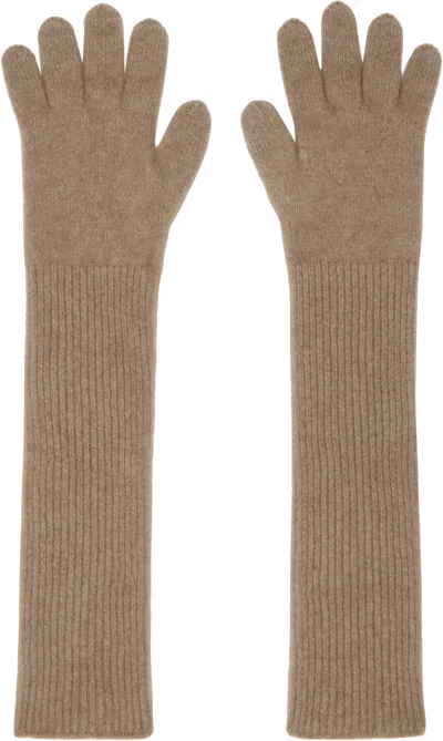Auralee Taupe Baby Cashmere Knit Long Gloves In Brown