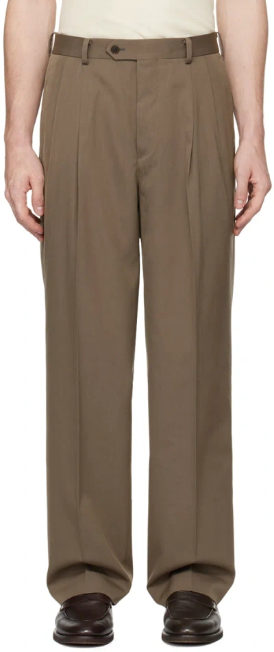 Auralee Taupe Light Wool Max Gabardine Two-tuck Trousers In Top Brown