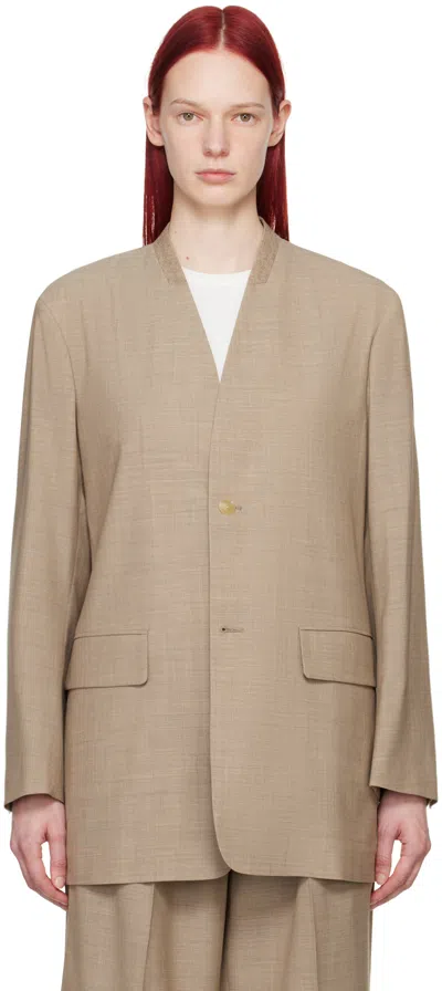 Auralee Taupe No Collar Blazer In Top Gray Beige
