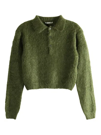 Auralee Textured-knit Polo Sweater In Green