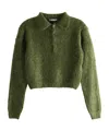 Auralee Textured-knit Polo Sweater In Green