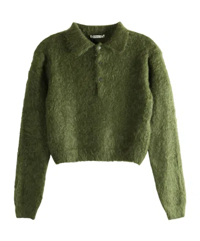 Auralee Textured-knit Polo Sweater In Green
