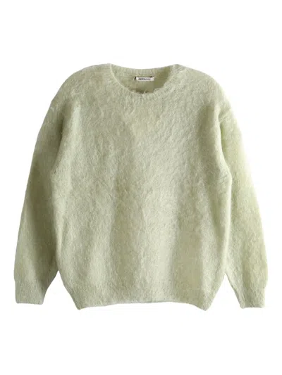 Auralee Textured Knitted Sweater In Green